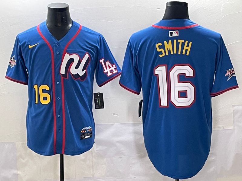 Men 2025 Los Angeles Dodgers #16 Smith Blue All star Blank Blue Nike MLB Jersey style 7